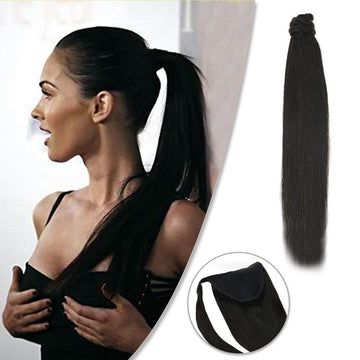 Ponytail 100% Remy Human Hair One Piece Extensions Off Black (#1B) - FShine Shop